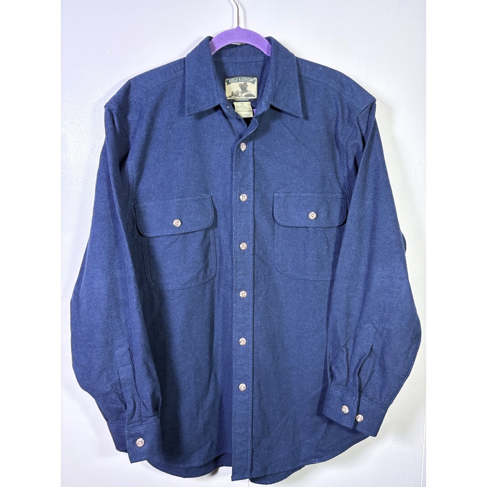 Vtg Field & Stream Mens Navy Flannel Button Up Shirt Heavy M Cabin Workwear Hunt